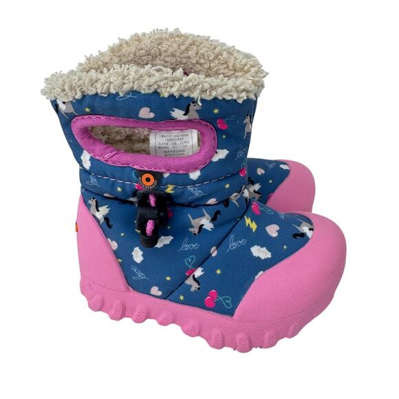 Bogs B-Moc Snow Boots Toddler 4 Multi Faux Fur Adjustable‎ Cord Pink Waterproof - Picture 1 of 10